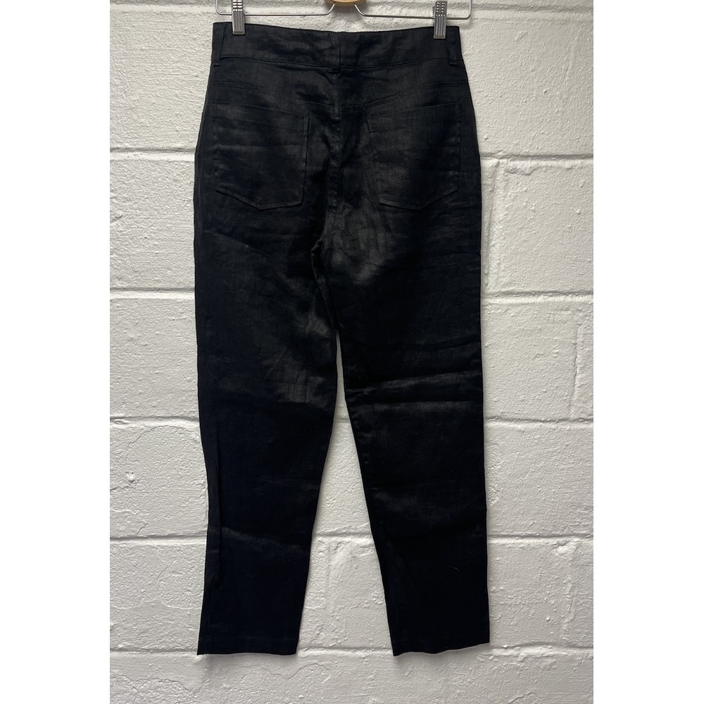 Beatriz Camacho Black Linen Pants US size 8 Straight Leg 29" Inseam Luxury Beach - Picture 5 of 13